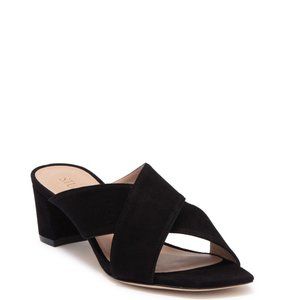 $500 Stuart Weitzman Aletha 50 Sandal CRISS CROSS SLIDE BLACK SUEDE 8.5 (ME8)